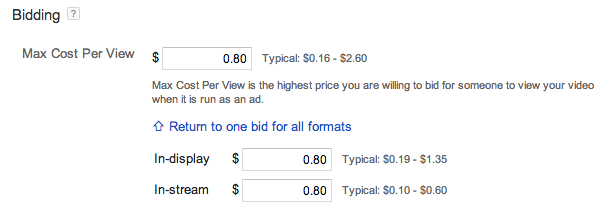 YouTube bidding cost per view